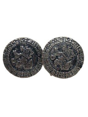 VTG Silvertone ClipOn Earrings 1 Inch Round Coin Inspired Statement Jewelry J6Pu